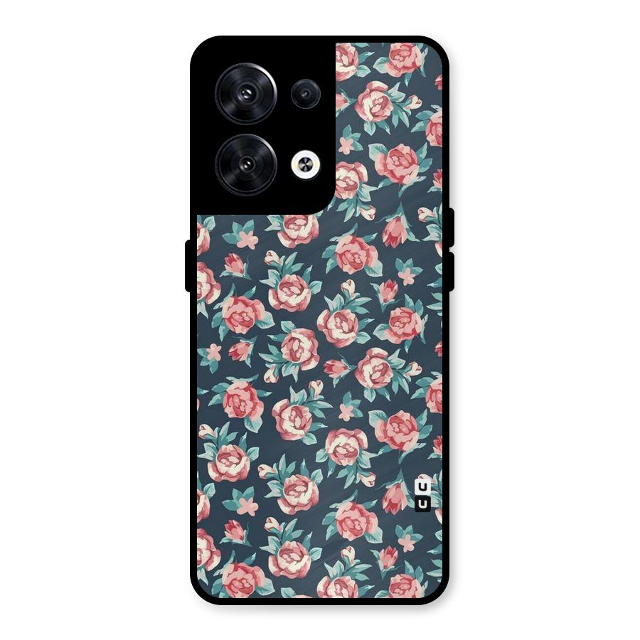 Floral Navy Bloom Metal Back Case for Oppo Reno8 5G