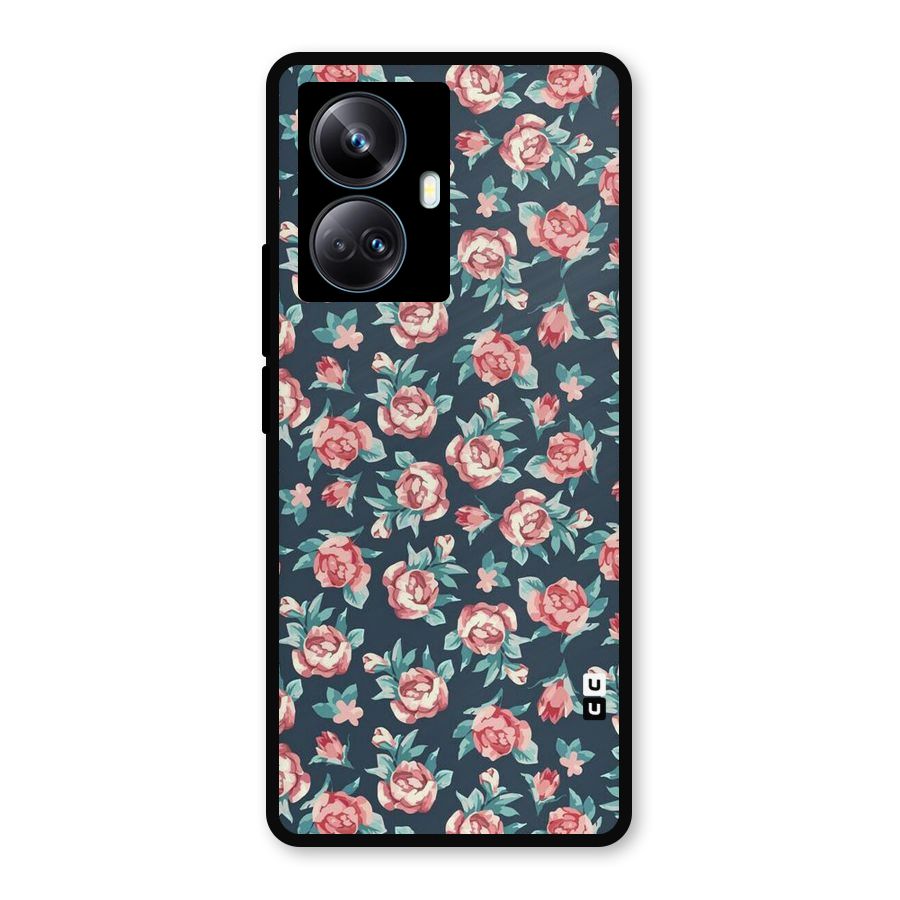 Floral Navy Bloom Metal Back Case for Realme 10 Pro Plus
