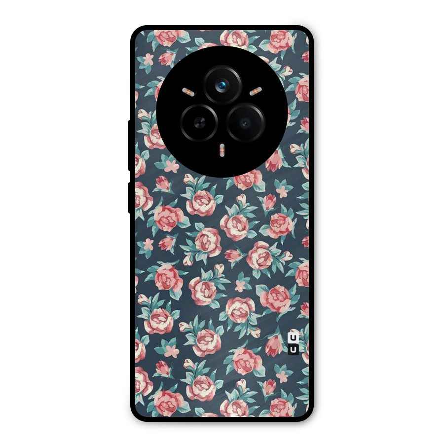 Floral Navy Bloom Metal Back Case for Realme 14 Pro Plus