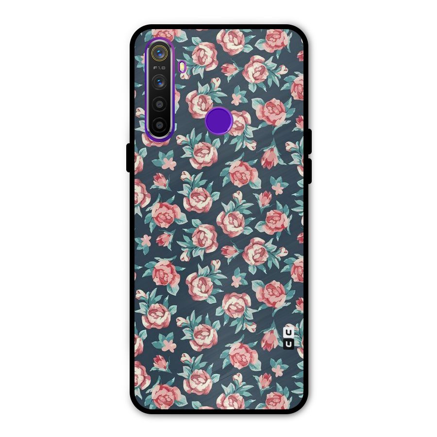 Floral Navy Bloom Metal Back Case for Realme 5