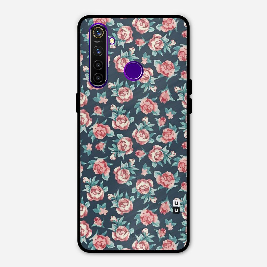 Floral Navy Bloom Metal Back Case for Realme 5 Pro