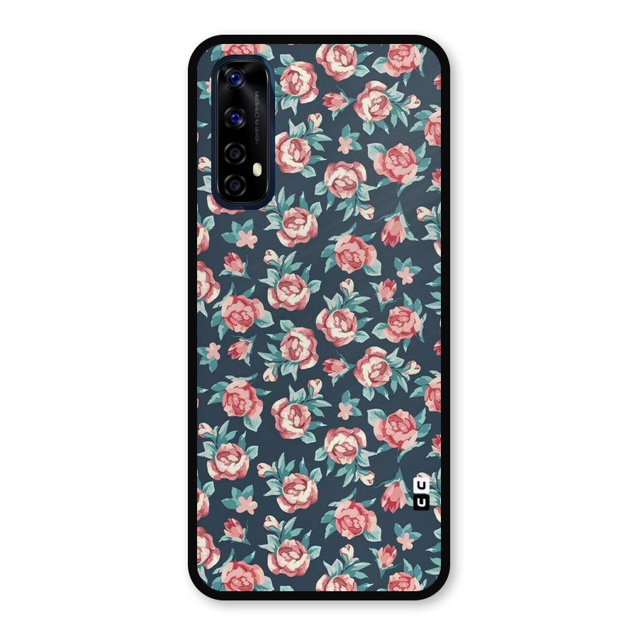 Floral Navy Bloom Metal Back Case for Realme 7
