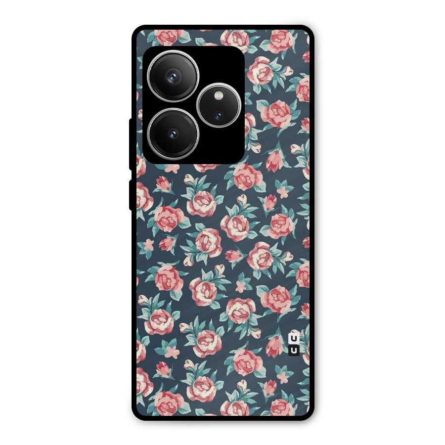 Floral Navy Bloom Metal Back Case for Realme GT 6