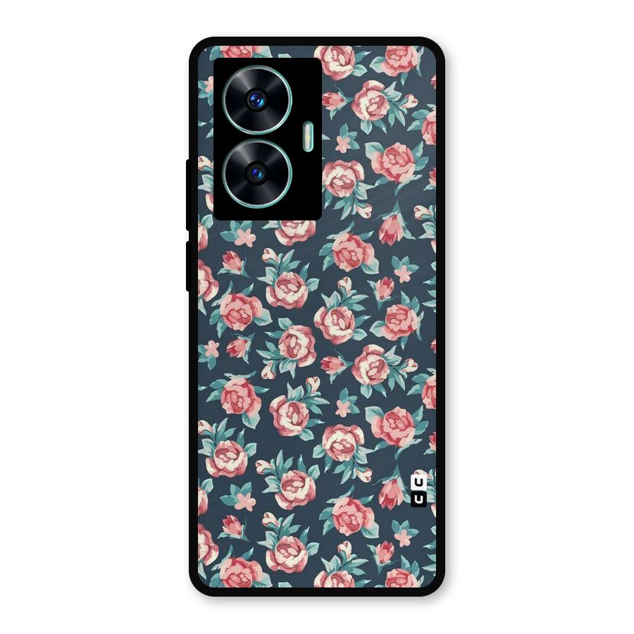 Floral Navy Bloom Metal Back Case for Realme Narzo N55