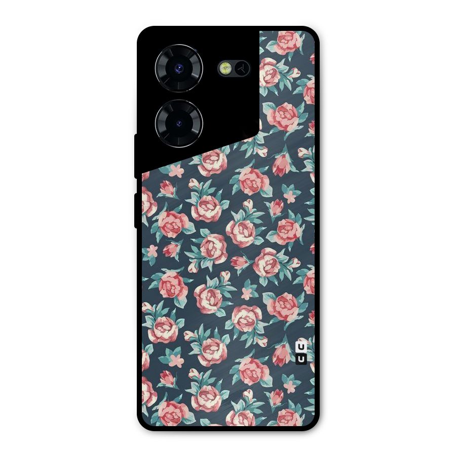 Floral Navy Bloom Metal Back Case for Tecno Pova 5 Pro 5G