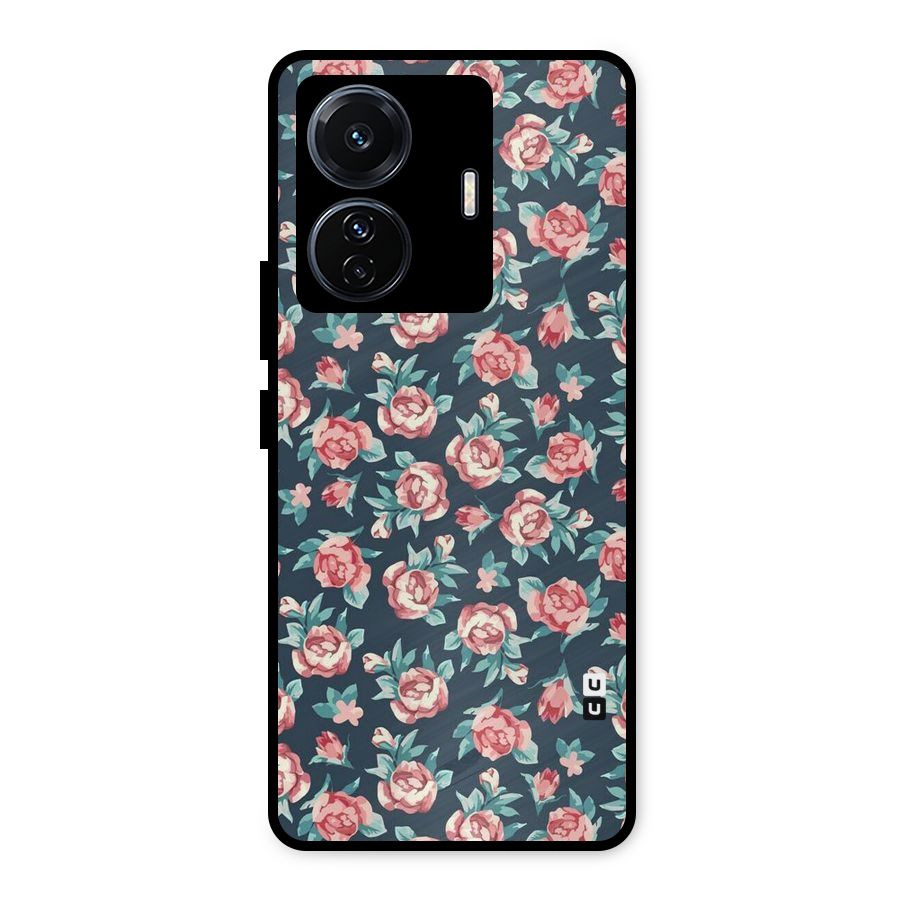 Floral Navy Bloom Metal Back Case for Vivo T1 Pro
