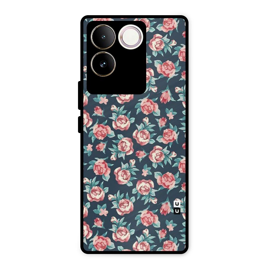Floral Navy Bloom Metal Back Case for Vivo T2 Pro