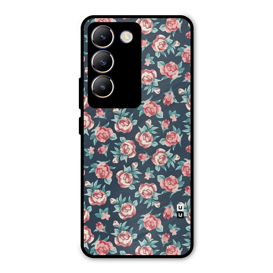 Floral Navy Bloom Metal Back Case for Vivo T3 5G