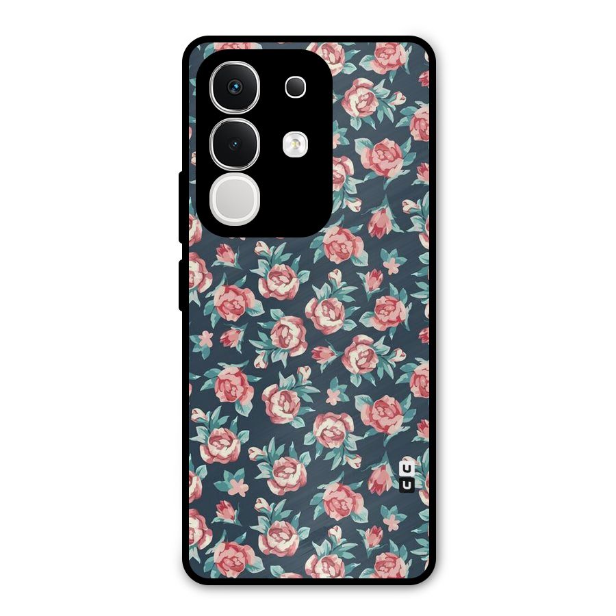 Floral Navy Bloom Metal Back Case for Vivo T4x