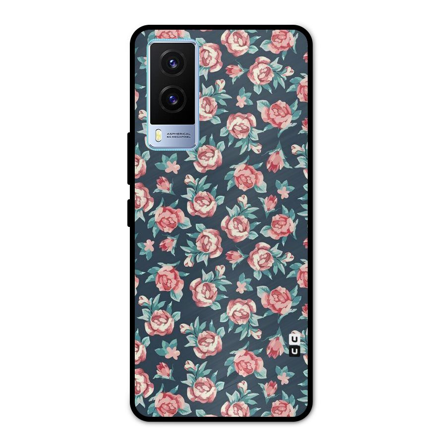 Floral Navy Bloom Metal Back Case for Vivo V21e 5G