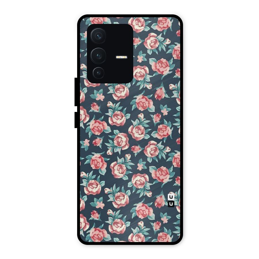 Floral Navy Bloom Metal Back Case for Vivo V23 5G