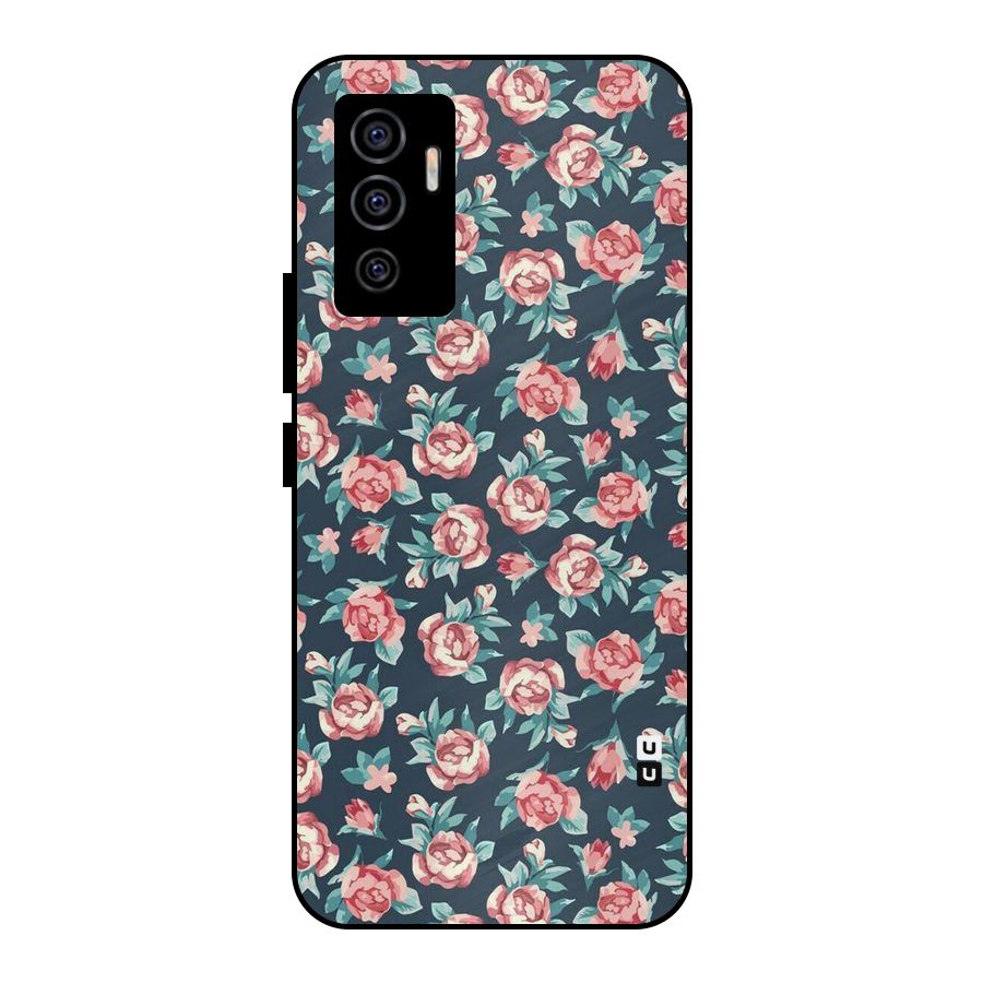 Floral Navy Bloom Metal Back Case for Vivo V23e