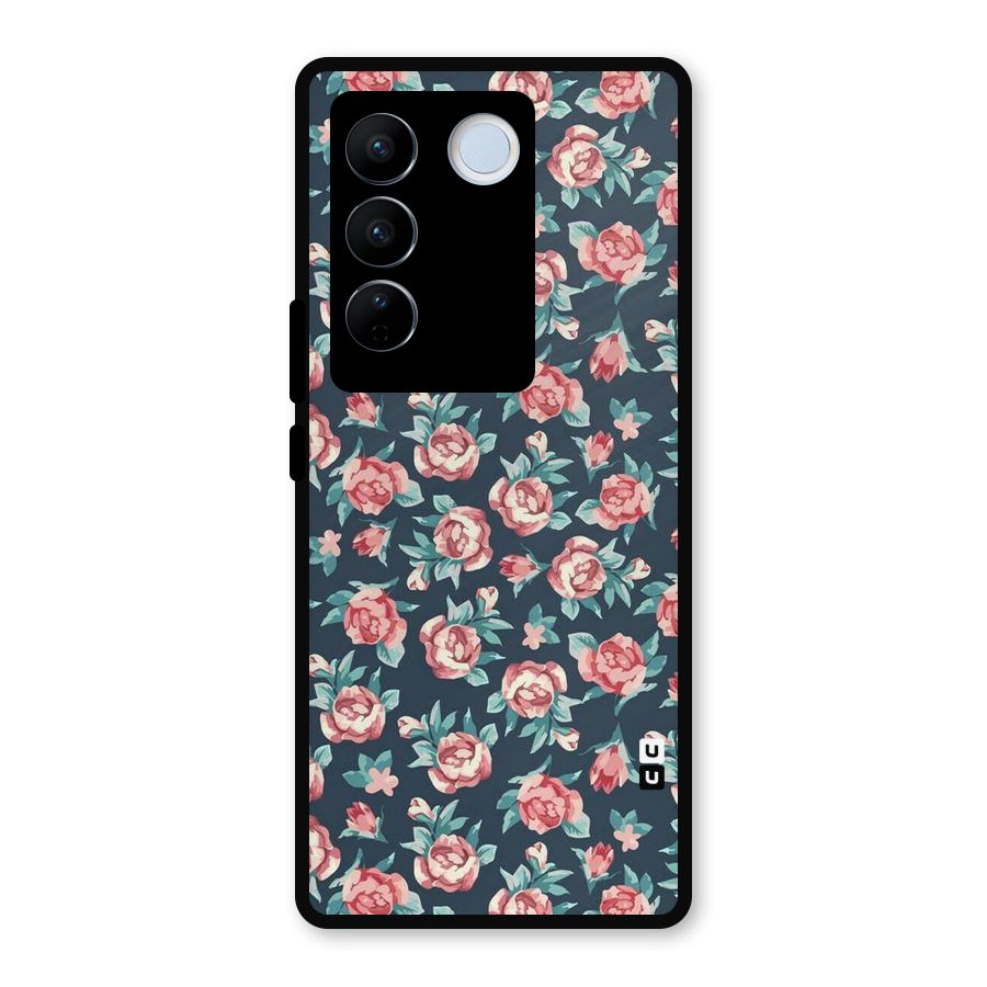 Floral Navy Bloom Metal Back Case for Vivo V27 Pro