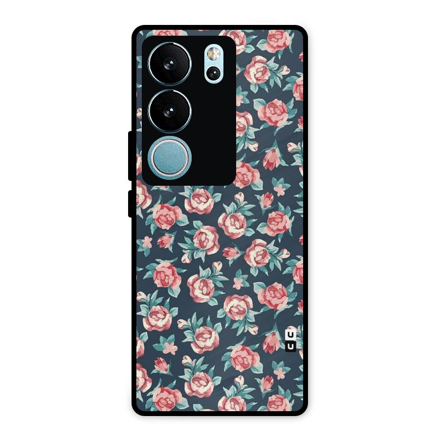Floral Navy Bloom Metal Back Case for Vivo V29
