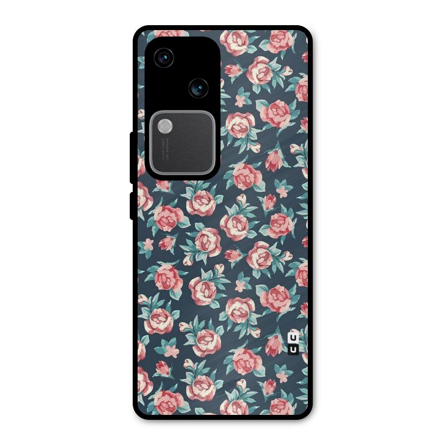 Floral Navy Bloom Metal Back Case for Vivo V30