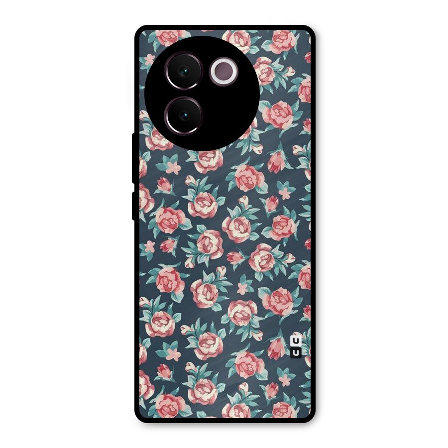 Floral Navy Bloom Metal Back Case for Vivo V30e