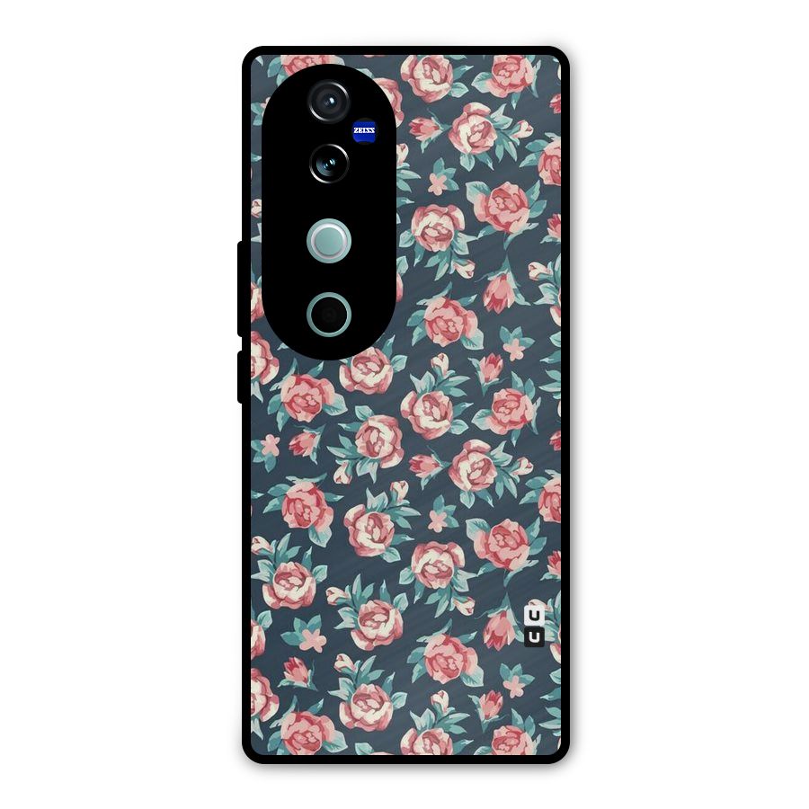 Floral Navy Bloom Metal Back Case for Vivo V40 Pro