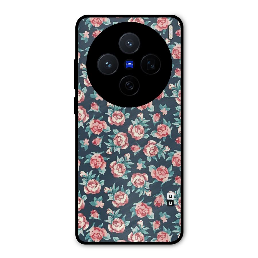 Floral Navy Bloom Metal Back Case for Vivo X200