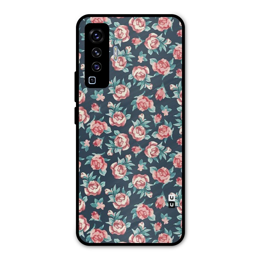 Floral Navy Bloom Metal Back Case for Vivo X50