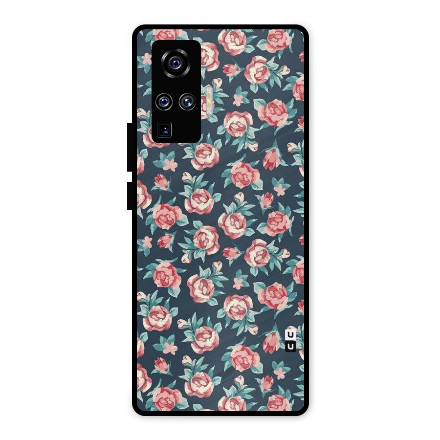 Floral Navy Bloom Metal Back Case for Vivo X50 Pro