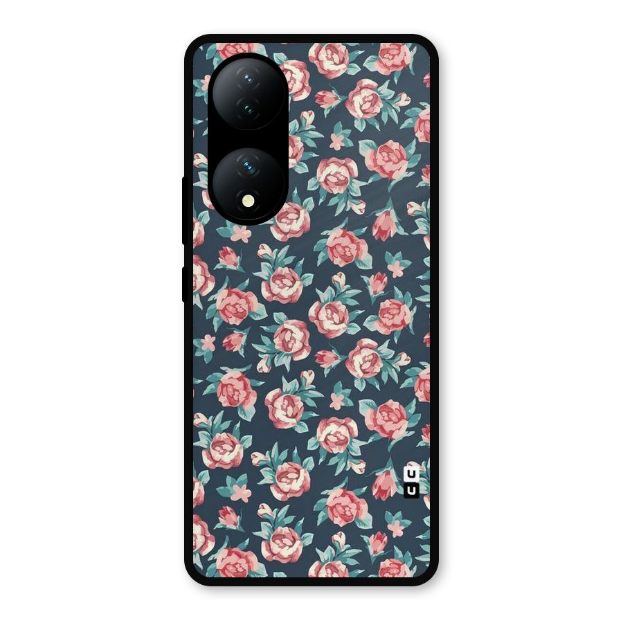 Floral Navy Bloom Metal Back Case for Vivo Y100a