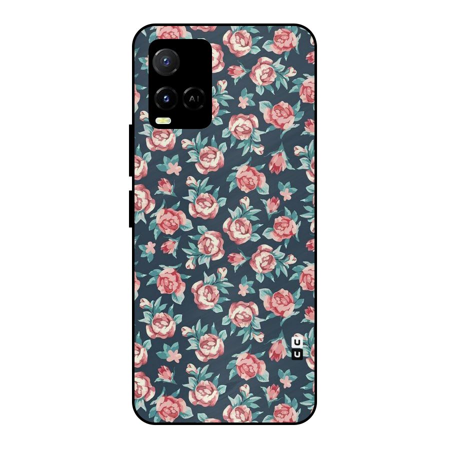 Floral Navy Bloom Metal Back Case for Vivo Y21A