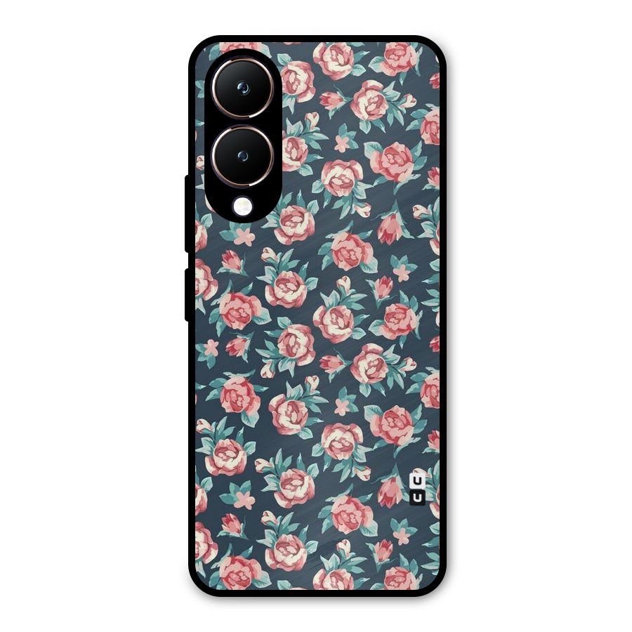 Floral Navy Bloom Metal Back Case for Vivo Y28