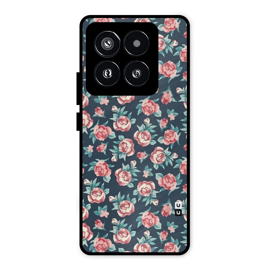 Floral Navy Bloom Metal Back Case for Xiaomi 14 Pro