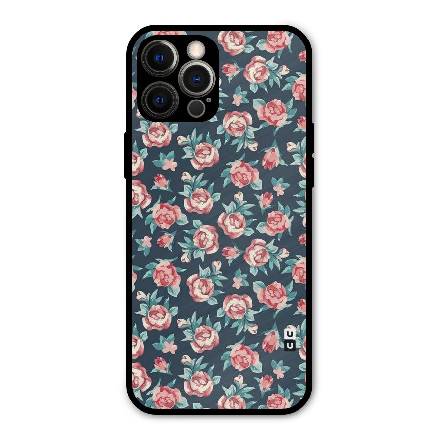 Floral Navy Bloom Metal Back Case for iPhone 12 Pro Max