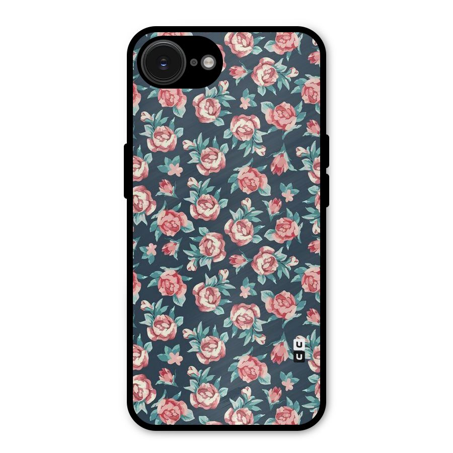 Floral Navy Bloom Metal Back Case for iPhone 16e