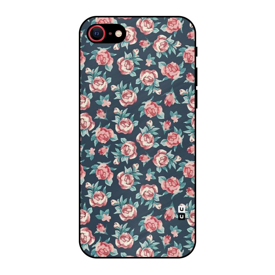 Floral Navy Bloom Metal Back Case for iPhone SE 2020