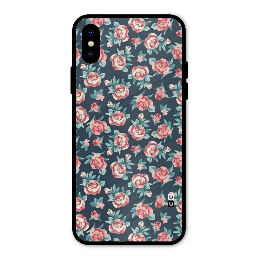 Floral Navy Bloom Metal Back Case for iPhone XS