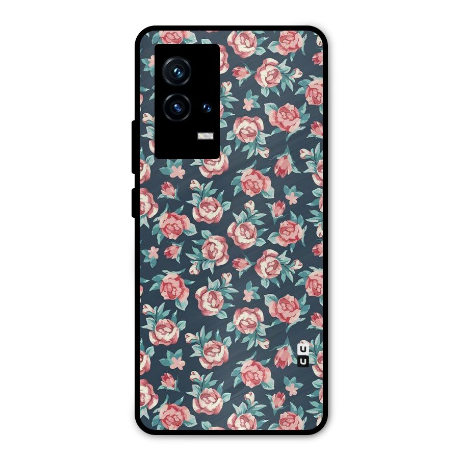 Floral Navy Bloom Metal Back Case for iQOO 9 5G