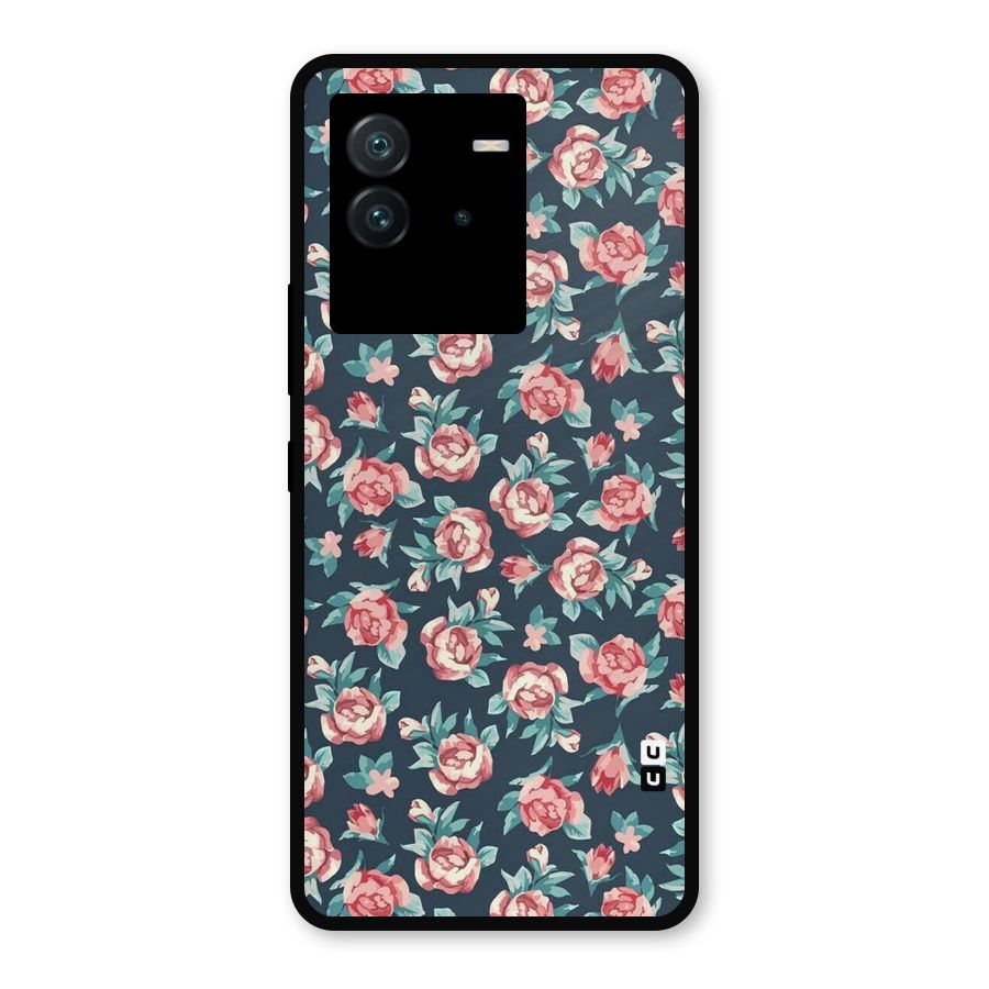 Floral Navy Bloom Metal Back Case for iQOO Neo 6 5G