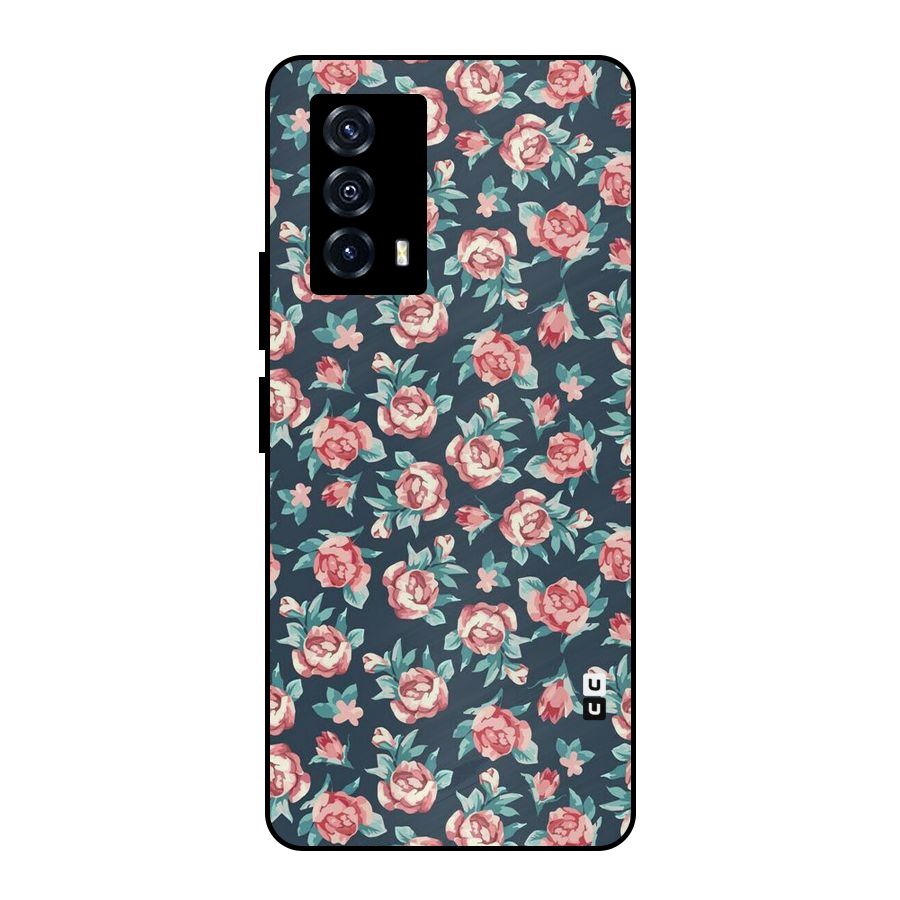 Floral Navy Bloom Metal Back Case for iQOO Z5