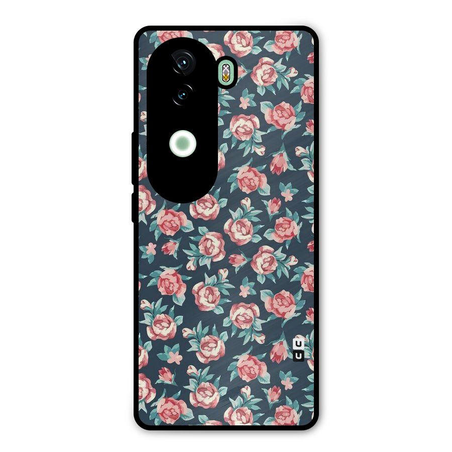 Floral Navy Bloom Metal Back Case for iQOO Z9s