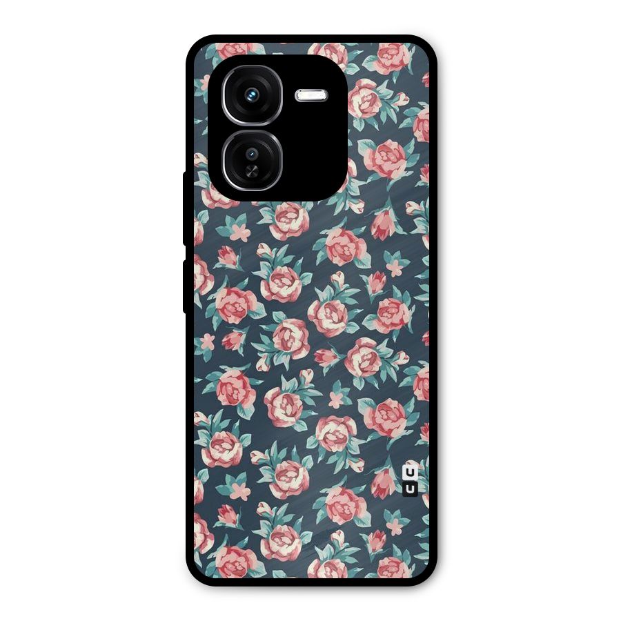 Floral Navy Bloom Metal Back Case for iQOO Z9x