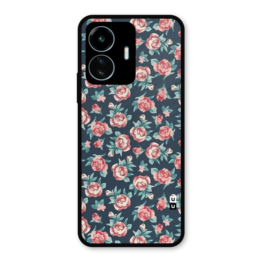 Floral Navy Bloom Metal Back Case for vivo iQOO Z6 Lite 5G