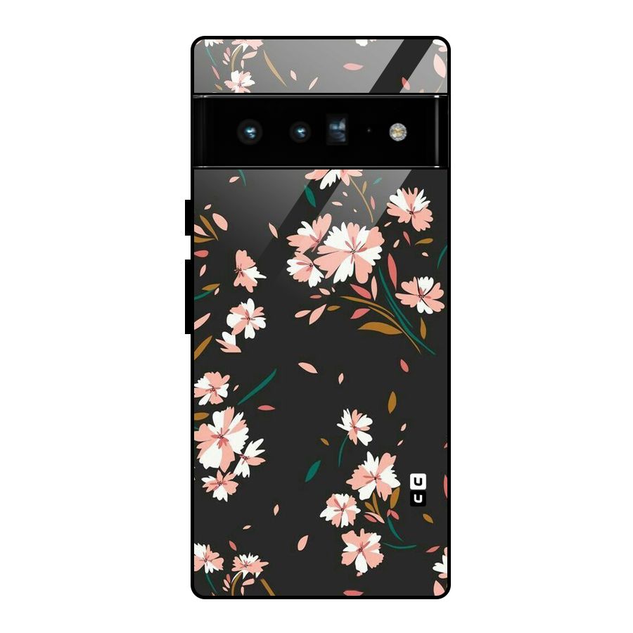 Floral Petals Peach Glass Back Case for Google Pixel 6 Pro