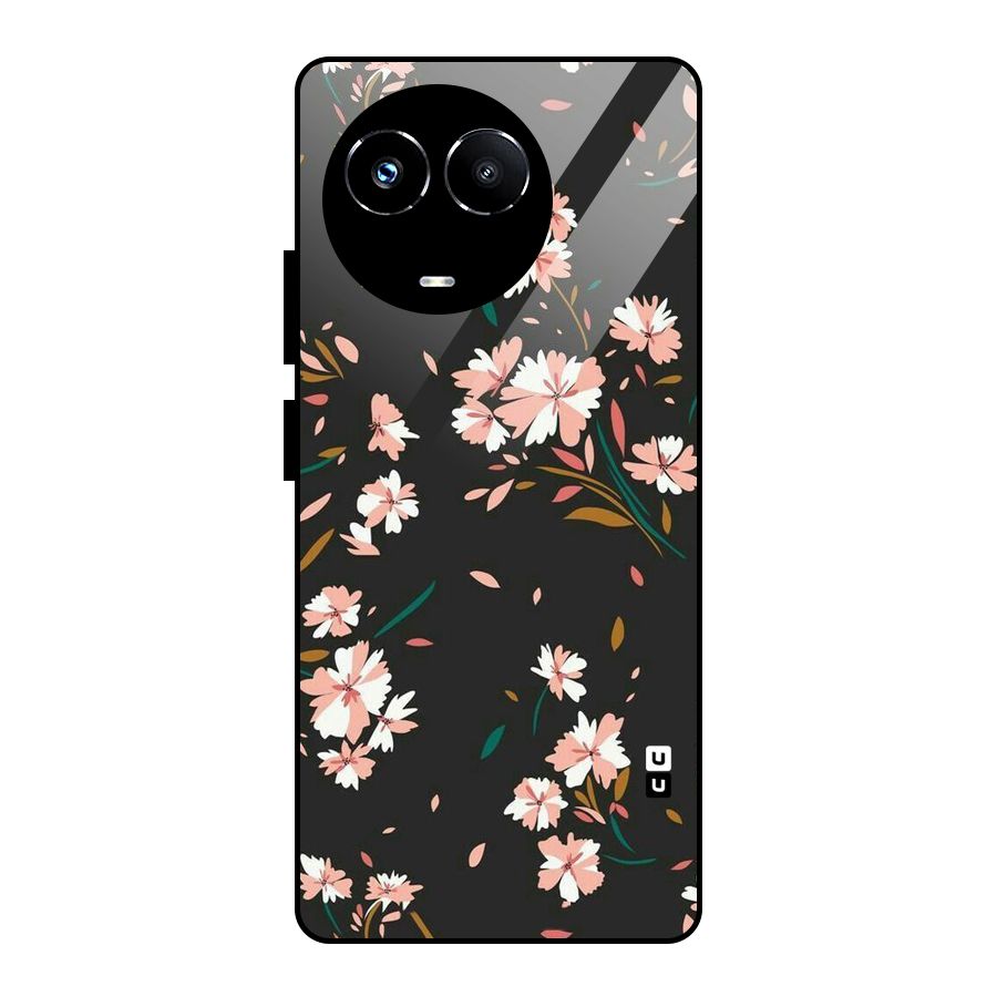 Floral Petals Peach Glass Back Case for Realme 11X