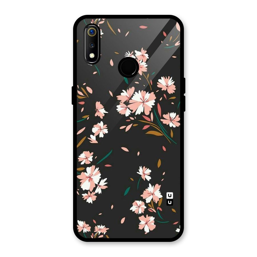 Floral Petals Peach Glass Back Case for Realme 3i