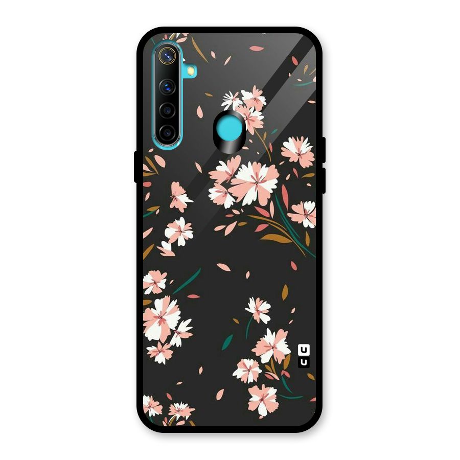 Floral Petals Peach Glass Back Case for Realme 5