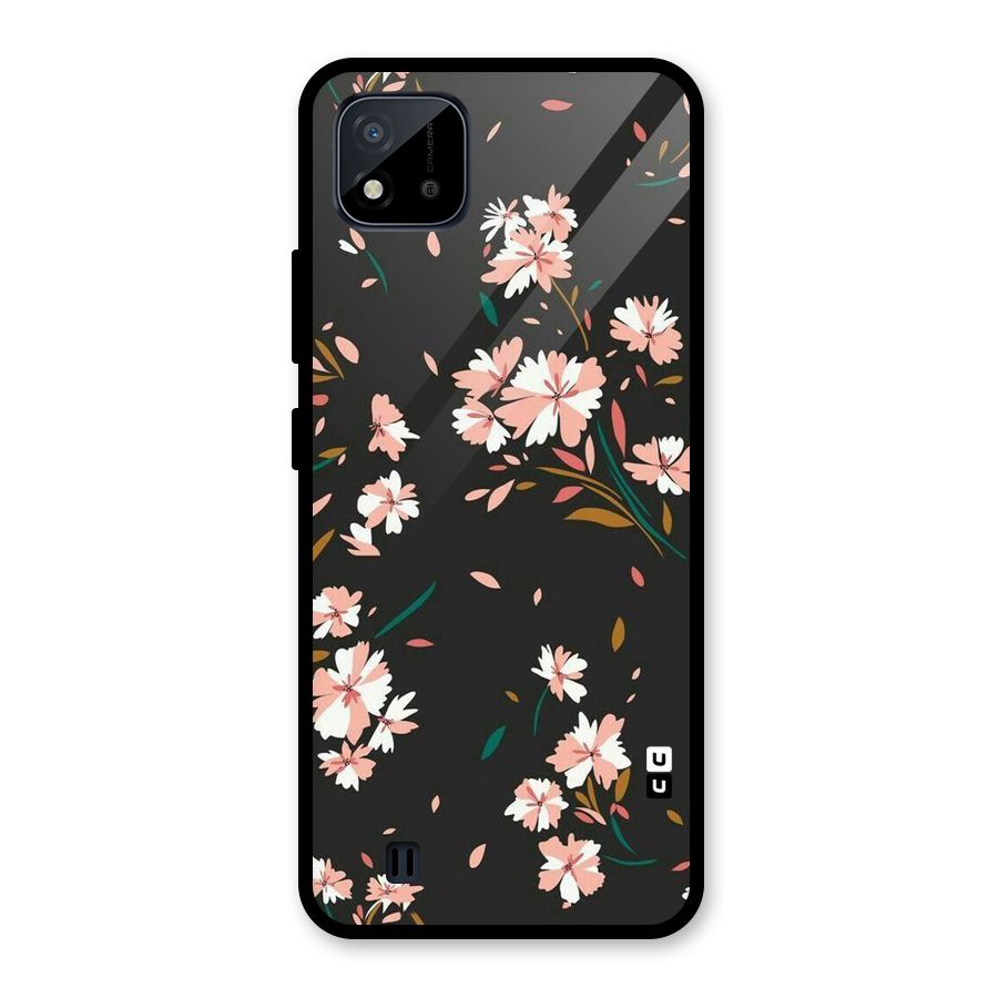 Floral Petals Peach Glass Back Case for Realme C11 2021