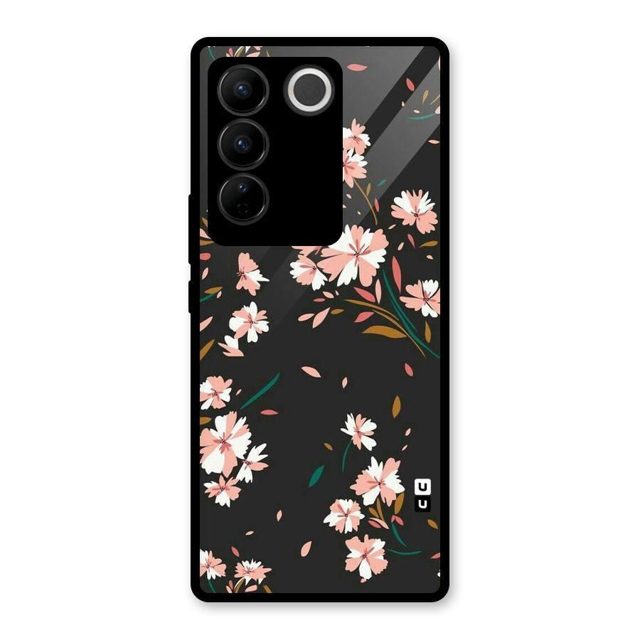 Floral Petals Peach Glass Back Case for Vivo V27