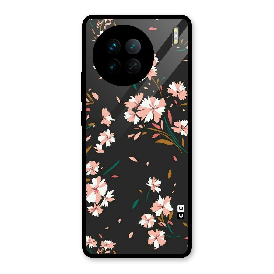 Floral Petals Peach Glass Back Case for Vivo X90