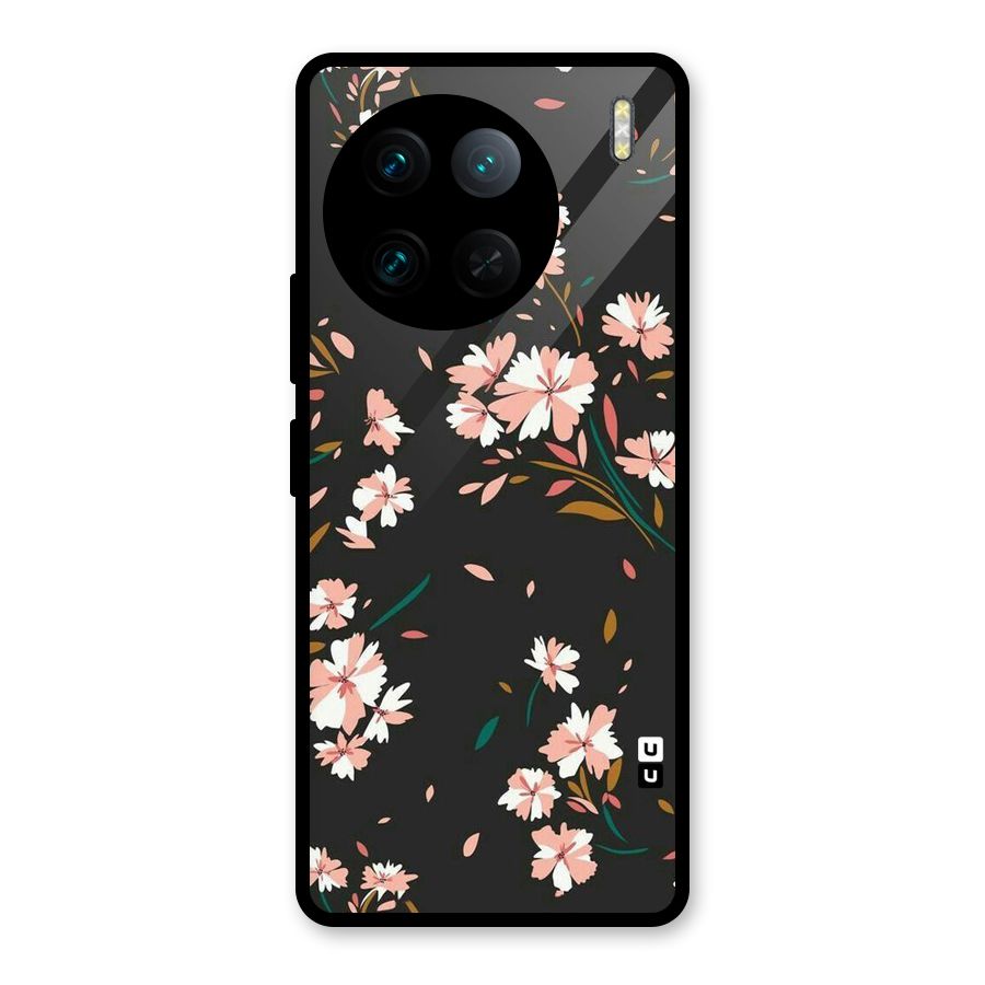 Floral Petals Peach Glass Back Case for Vivo X90 Pro