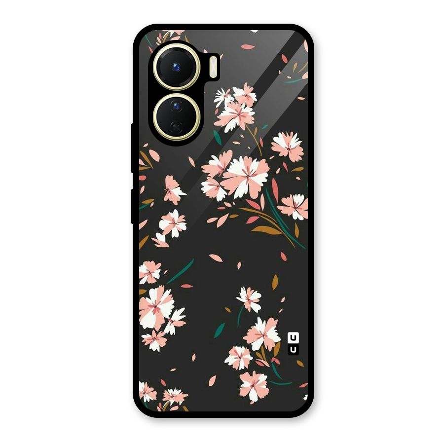 Floral Petals Peach Glass Back Case for Vivo Y16