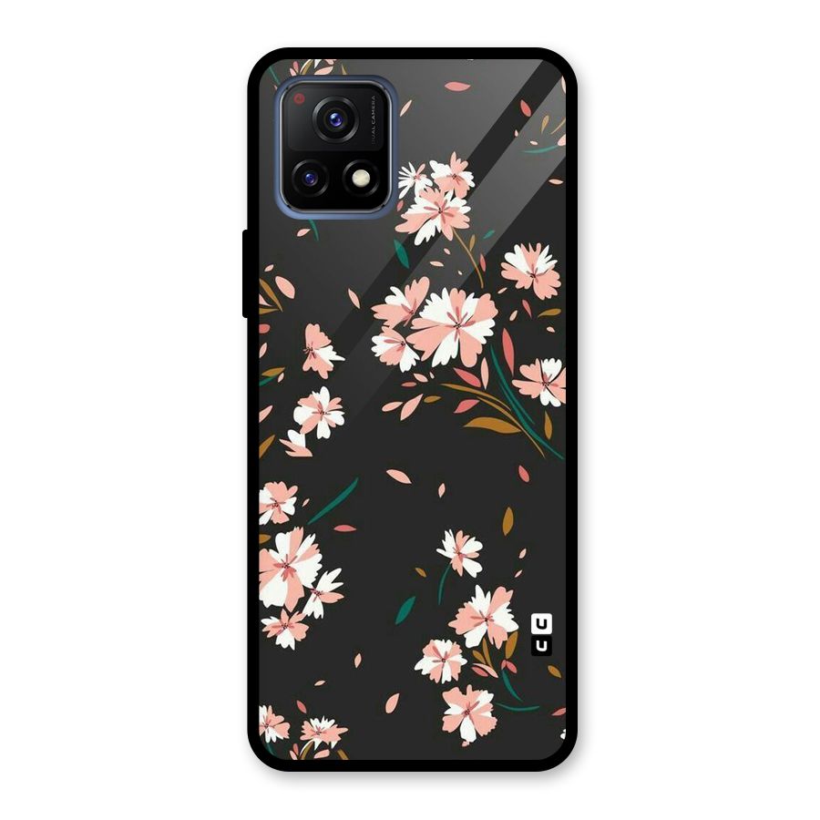Floral Petals Peach Glass Back Case for Vivo Y72 5G