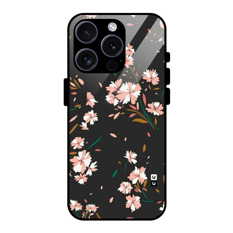 Floral Petals Peach Glass Back Case for iPhone 15 Pro