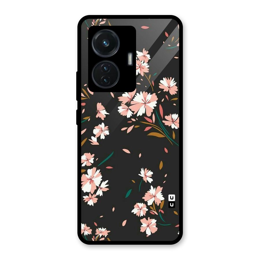 Floral Petals Peach Glass Back Case for iQOO Z6 44W